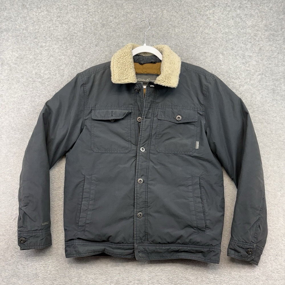 Eddie Bauer Truckee Jacket Mens Small Gray Insulation Down Lined Coat 550 Sherpa